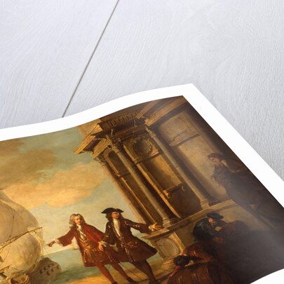 Europe - European merchants with stevedores handling a barrel and a bale on a quay, 1724 by Jean-Baptiste Oudry