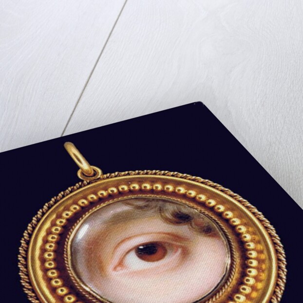 The left eye of the artist's sister, Mary Cox Dillman Engleheart, later Mrs. John Pyne, brown iris with curling lock of brown hair by John Cox Dillman Engleheart