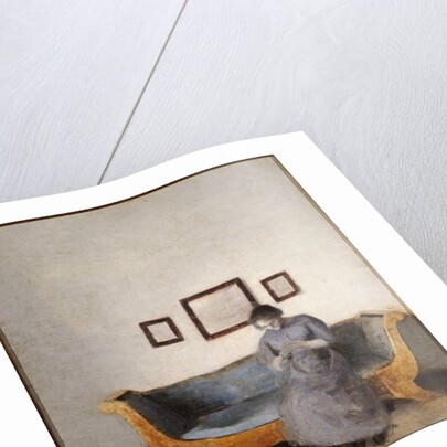Ida Hammershoi sitting on a sofa by Vilhelm Hammershoi