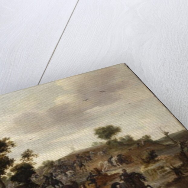 Landscape with a cavalry battle, gallows and a windmill beyond by Peeter Snayers