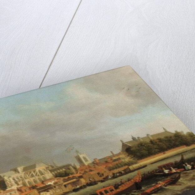 View of Westminster from Lambeth with a royal barge in the foreground by Samuel Scott