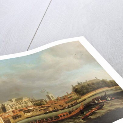 View of Westminster from Lambeth with a royal barge in the foreground by Samuel Scott