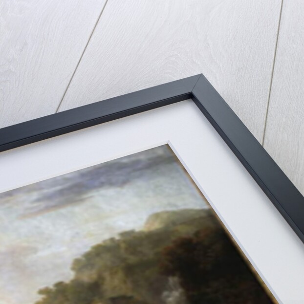 Italianate landscape with a capriccio view of Tivoli, a shepherd and shepherdess and cattle by George the Elder Barret