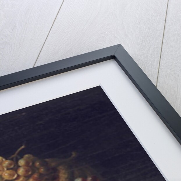 Grapes, plums, cherries, peaches, an apple, a pineapple, and a melon, in a wicker basket by Charles Lewis