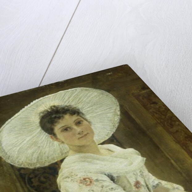 A Young Beauty in a White Hat by Franz Xaver Simm
