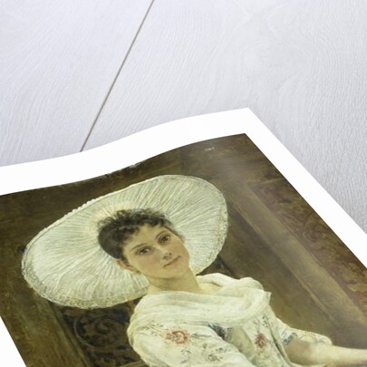 A Young Beauty in a White Hat by Franz Xaver Simm