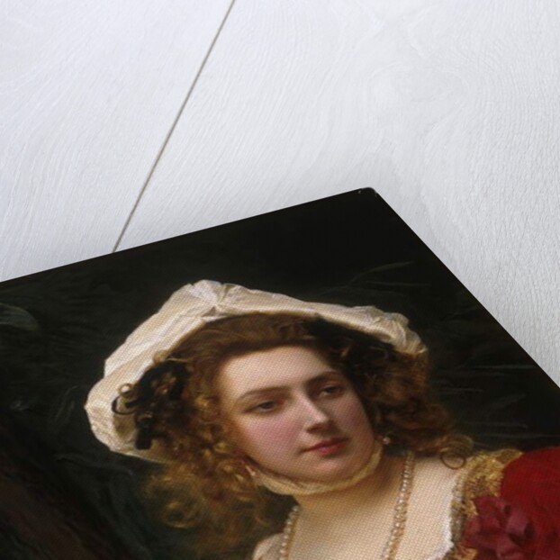 Portrait of an Elegant Lady in a Red Velvet Dress by Gustave Jacquet