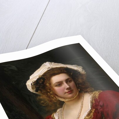 Portrait of an Elegant Lady in a Red Velvet Dress by Gustave Jacquet