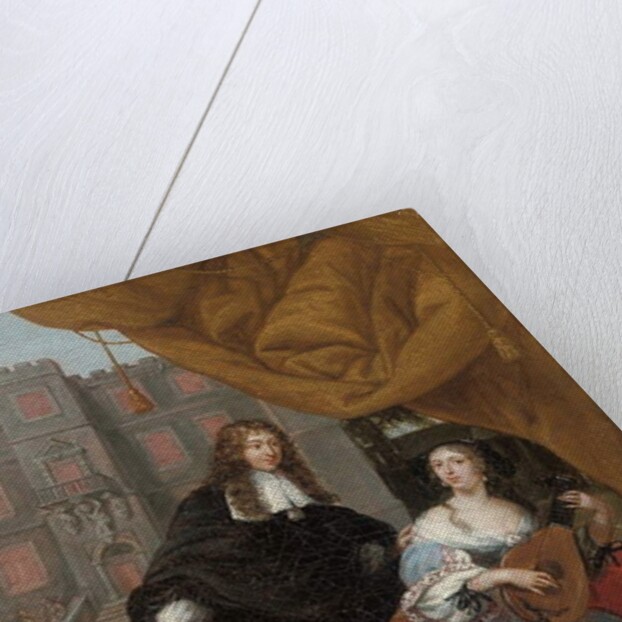 A gentleman courting a lady music making in a courtyard, 1668 by Jacob de Fourmentrou