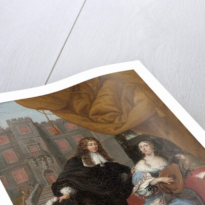 A gentleman courting a lady music making in a courtyard, 1668 by Jacob de Fourmentrou