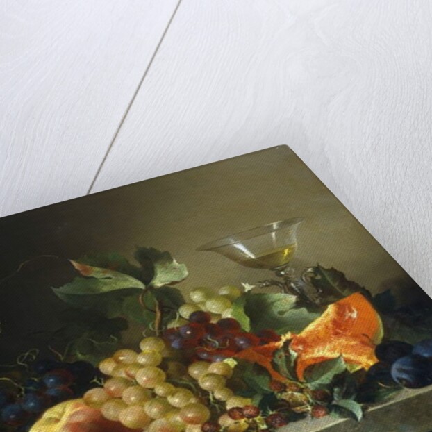 A still life with fruit on a stone ledge, 1858 by Bela Schaffer