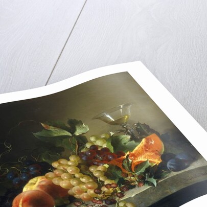 A still life with fruit on a stone ledge, 1858 by Bela Schaffer