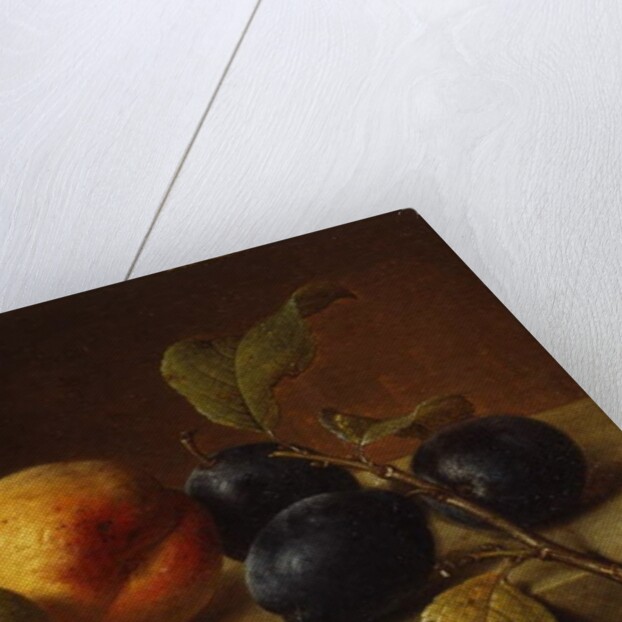 A Peach and Plums on a Marble Ledge, 1860 by Johann Wilhelm Preyer