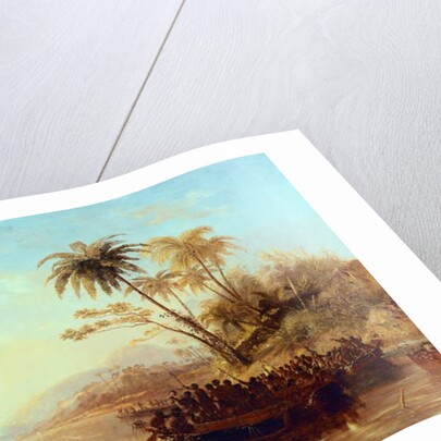 A British Surveying Ship in the South Pacific Greeted by Islanders in Outrigger Canoes, c.1840 by John Wilson Carmichael