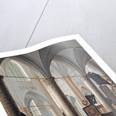 The interior of the Grote Kerk in Dordrecht, with figures conversing and children playing by Daniel de Blieck