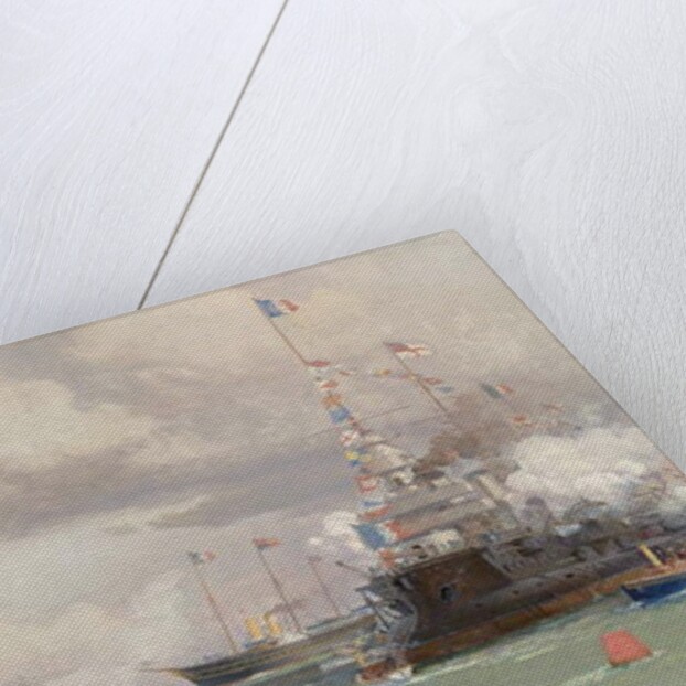 L'Entente Cordiale: The Royal Yacht Victoria & Albert III reviewing the Anglo-French fleet in Cowes Road, 1905 by Eduardo de Martino