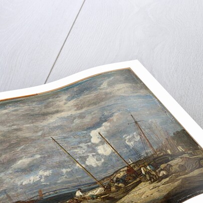 Fishing boats at the dock, Douarnenez, 1855 by Eugene Louis Boudin