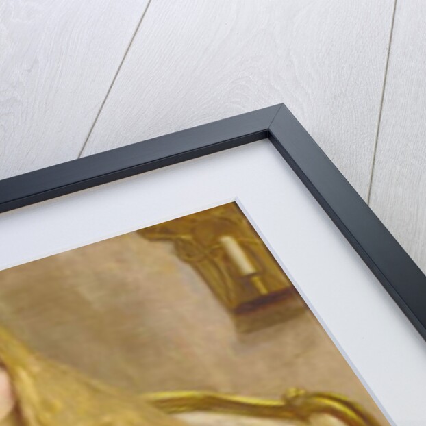 Portrait of a girl, small full-length, in a yellow dress, holding a fan, in an interior, 1903 by Margaret Fletcher