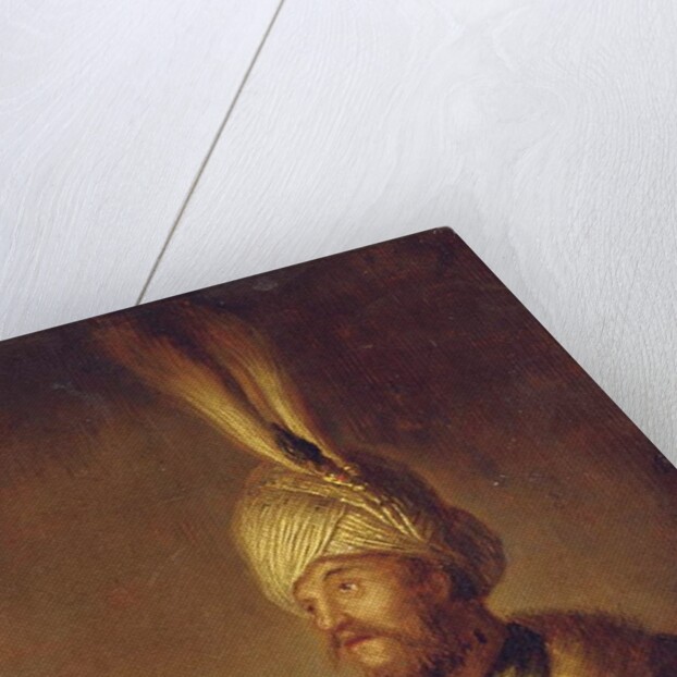 Portrait of a man, bust-length, in a turban with a feather by Gerrit or Gerard (follower of) Dou