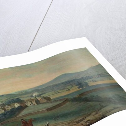 A view of the ruined Westby Hall, Yorkshire, with a hunting party in the foreground by Robert Griffier