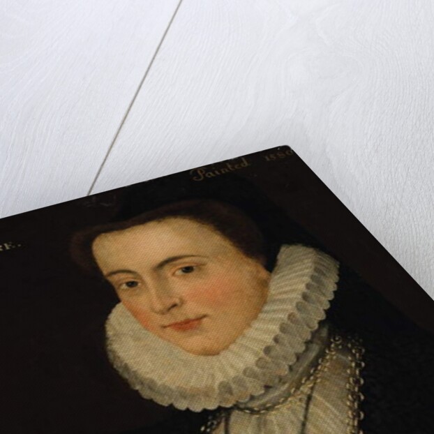 Portrait an Anne Blythe, wife of Peter Osborn, bust-length, in a black dress with a ruff and gold chain by English School