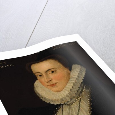 Portrait an Anne Blythe, wife of Peter Osborn, bust-length, in a black dress with a ruff and gold chain by English School