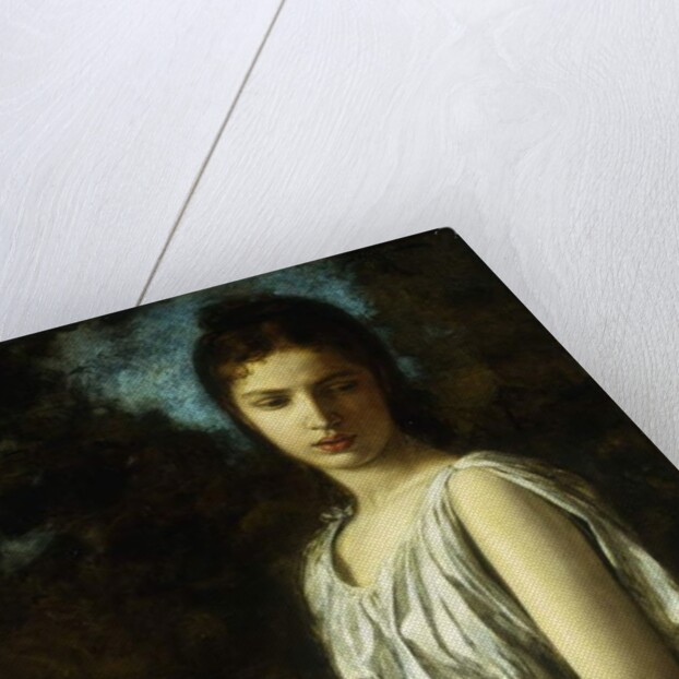 A young woman in classical dress, holding a red rose by Georges Bellanger