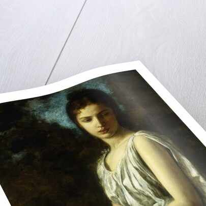 A young woman in classical dress, holding a red rose by Georges Bellanger