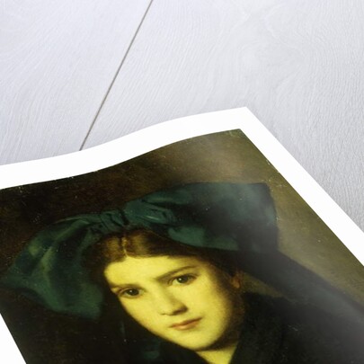 A portrait of a young girl with a bow in her hair by Jean-Jacques Henner