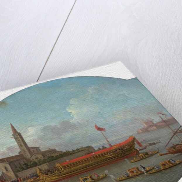View of the Bucintoro anchored in front of San Nicolo al Lido, Venice, for the ceremony of the Sposalizio del Mare by Antonio Joli