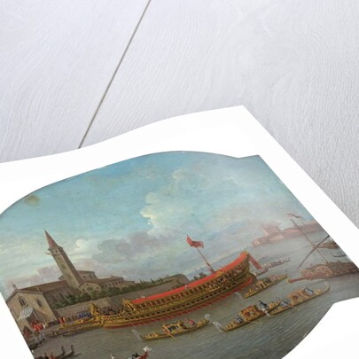 View of the Bucintoro anchored in front of San Nicolo al Lido, Venice, for the ceremony of the Sposalizio del Mare by Antonio Joli