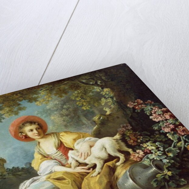 A Young Woman Seated with a Dog and a Watering Can in a Garden, by Jean-Honore Fragonard