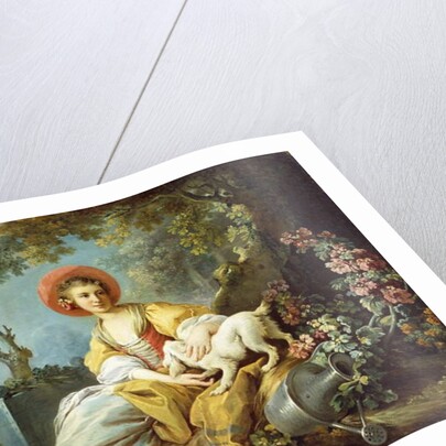 A Young Woman Seated with a Dog and a Watering Can in a Garden, by Jean-Honore Fragonard