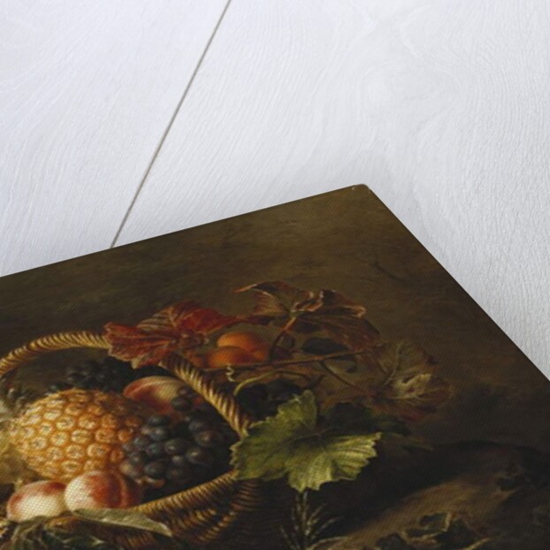 A Pineapple, Grapes, Peaches and Apricots in a Basket by Johan Laurents Jensen
