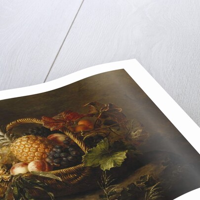 A Pineapple, Grapes, Peaches and Apricots in a Basket by Johan Laurents Jensen