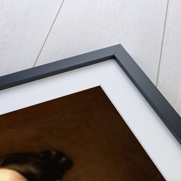 Portrait of a Lady, Half Length Wearing a Black Dress and Holding a Carnation by Hermann Winterhalter