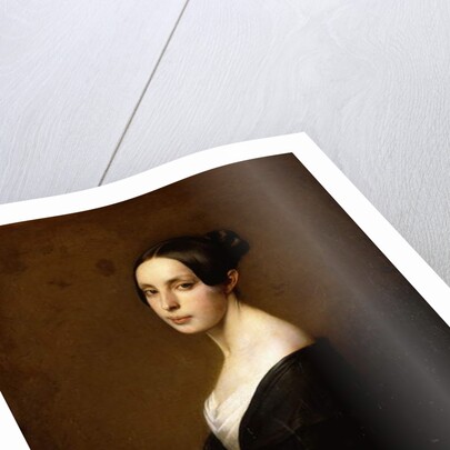 Portrait of a Lady, Half Length Wearing a Black Dress and Holding a Carnation by Hermann Winterhalter