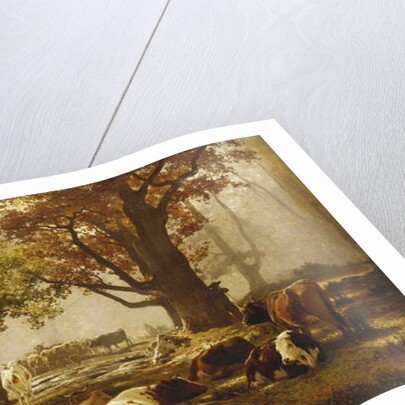 Cattle in a Wooded River Landscape by Auguste Francois Bonheur