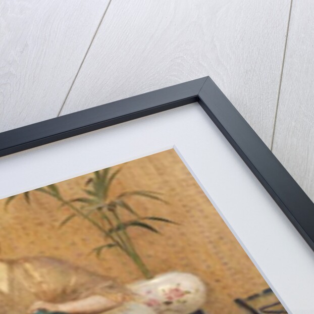 Two Ladies Sitting on a Chest by a Cairo Ware Tray and a Vase of Flowers by Hector Caffieri