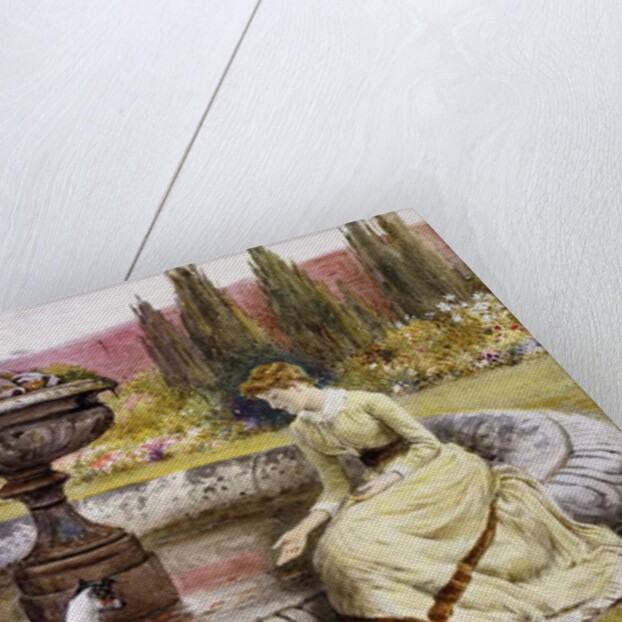 A Lady and a Dog Beside an Ornamental Pool by George Goodwin Kilburne