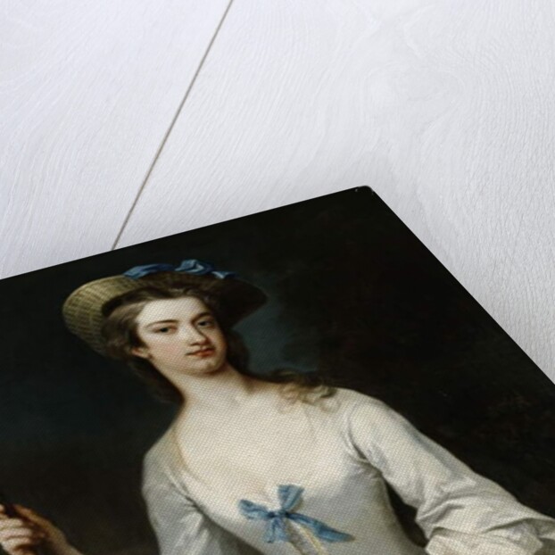 Portrait of a Lady, Possibly the Duchess of Ancaster, Three-Quarter Length, as a Shepherdess, in a White Satin Dress and Bonnet, in a Landscape by Charles Jervas