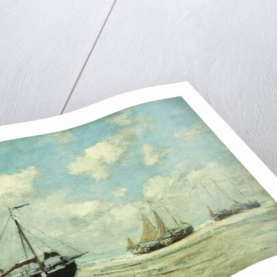 Boats on the Shore at Scheveningen; Scheveningue, Bateaux Echoues sur la Greve, 1875 by Eugene Louis Boudin