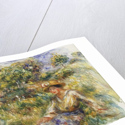 Woman in a Blue Hat sitting on the Grass; Femme en Bleu en Chapeau assise Sur l'Herbe, c.1916 by Pierre Auguste Renoir