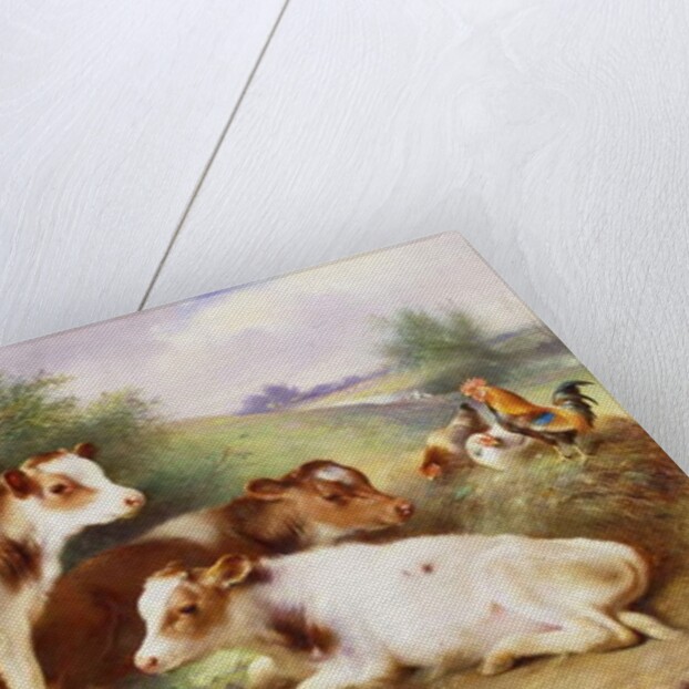 Calves and Poultry by a Byre, 1922 by Walter Hunt