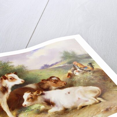 Calves and Poultry by a Byre, 1922 by Walter Hunt