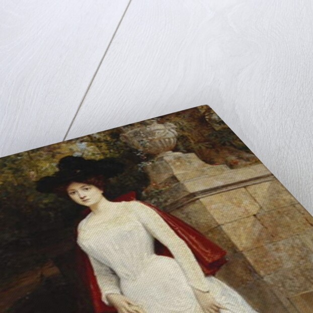 Portrait of a Lady, Standing Full Length, Wearing a Cream Dress and a Red Cloak by Diogene Ulysse Napoleon Maillart