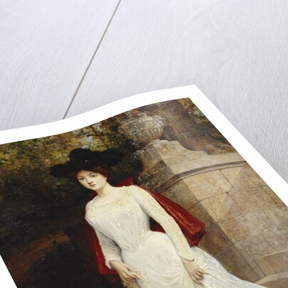 Portrait of a Lady, Standing Full Length, Wearing a Cream Dress and a Red Cloak by Diogene Ulysse Napoleon Maillart