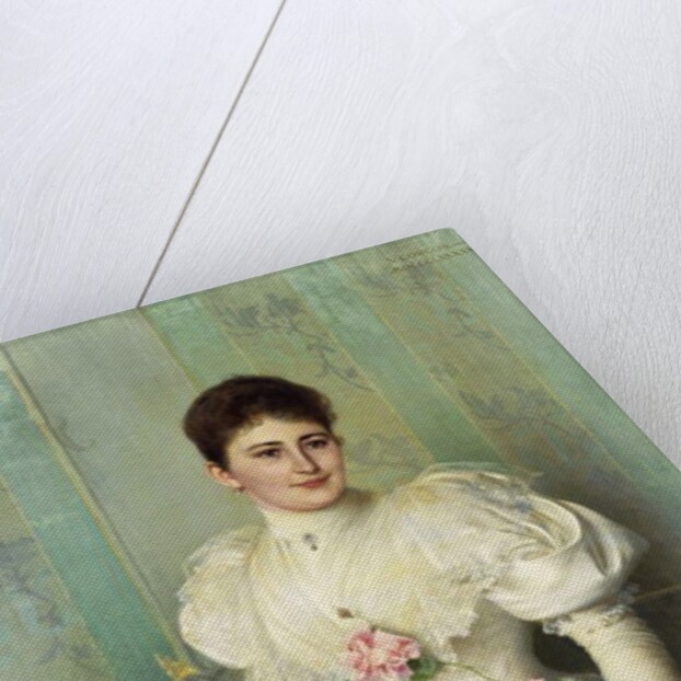 Portrait of a Lady, seated three quarter length, wearing a White Dress, 1895 by Vittorio Matteo Corcos