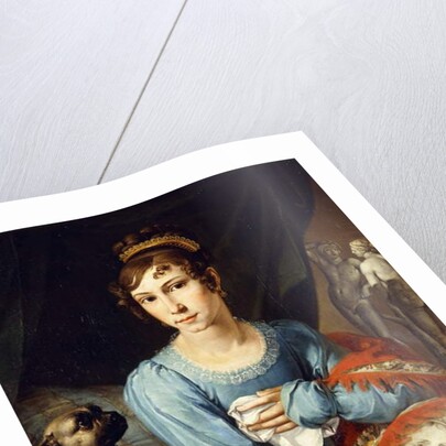 Portrait of a Lady with her Pug Dog by German School