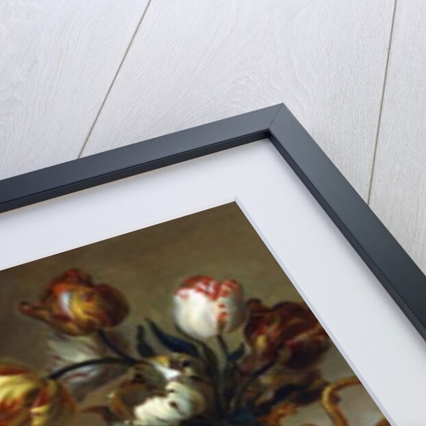 Tulips in a Vase and Roses in a Basket on a Stone Ledge by Ange-Louis-Guillaume Lesourd-Beauregard